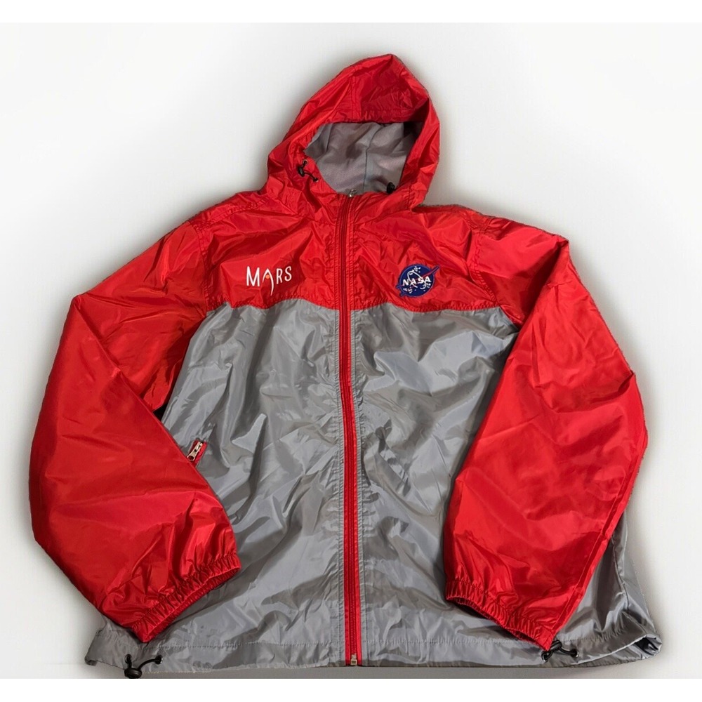 Bravo Series Burks Bay NASA Windbreaker Mens Large Mars Mesh Lined Hooded Jacket